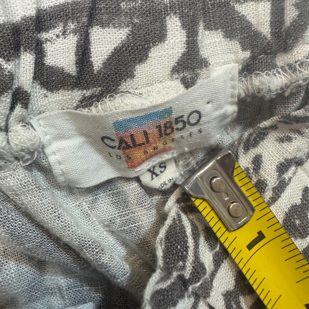 Cali 1850 Paperbag Waist Pants XS Linen Viscose Geometric Print - Picture 6 of 10